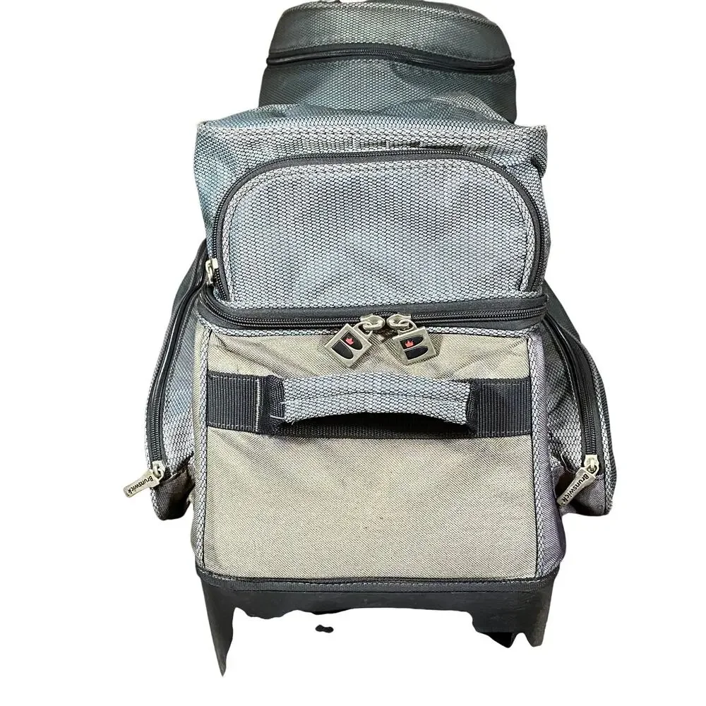 Brunswick Flash X Triple Roller Bowling Bag Grey Green 3 Ball Wheel Pull Handle